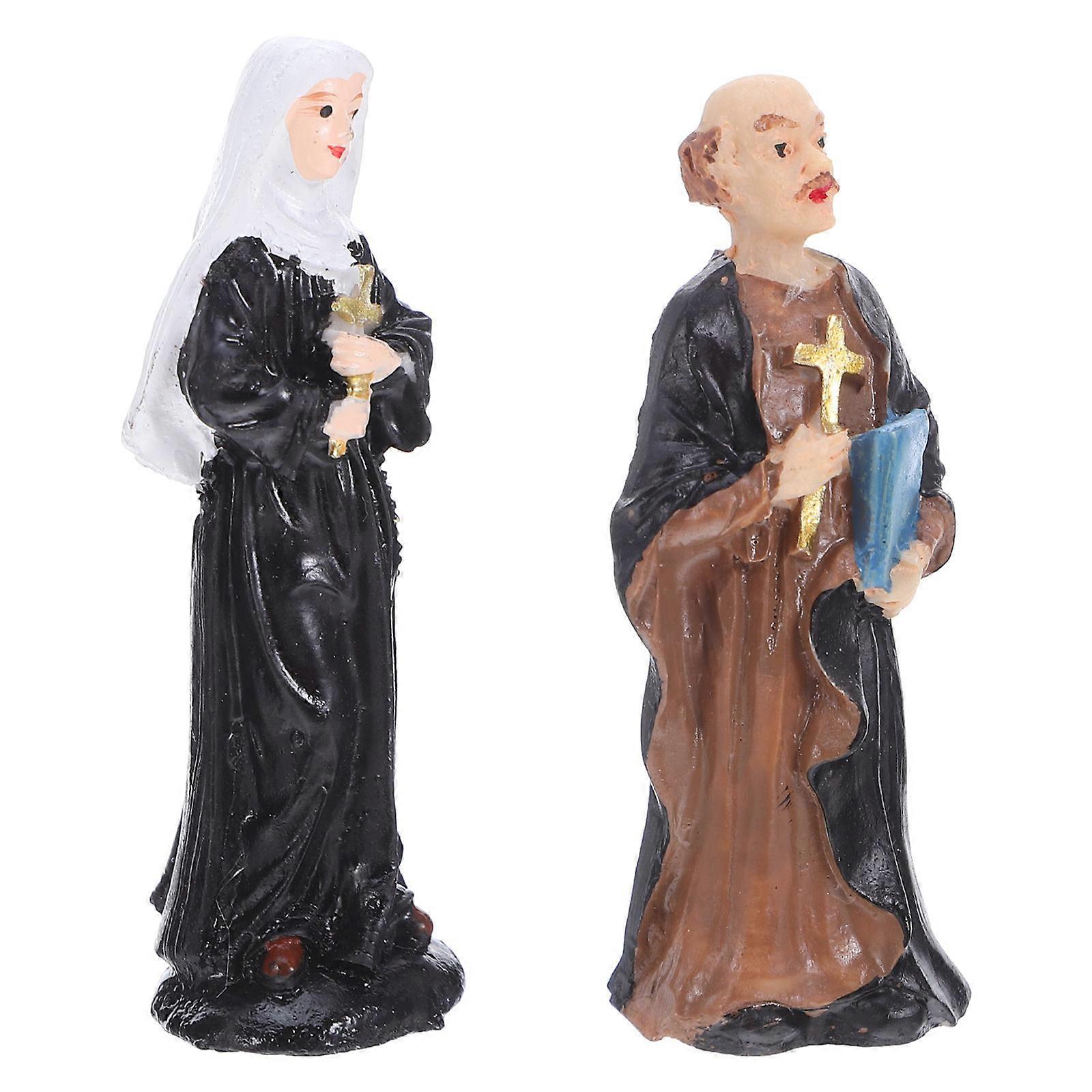 Assorted Color Resin Priest Statue for Praying 2Pcs Religious Figurines