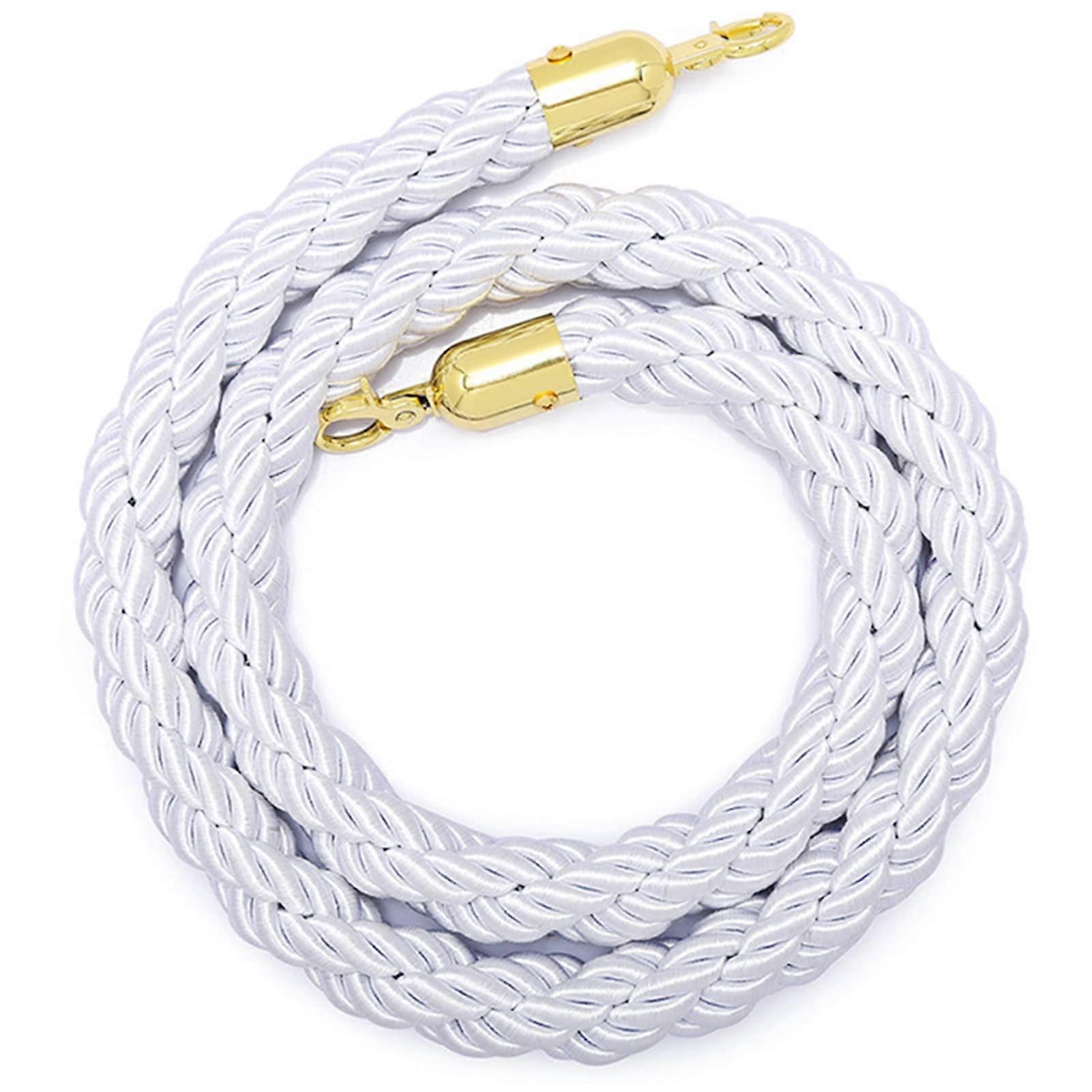 Crowd Control Barrier Rope for VIP Queue Management, White Braided Stanchion Rope with Hooks 5.6Ft
