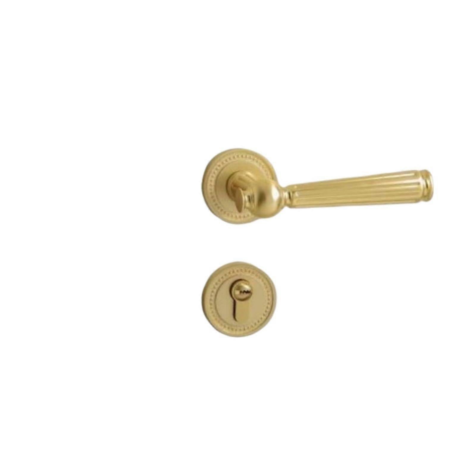 Modern Solid Wood Interior Door Lever Handle with Magnetic Silent Lock, Brushed Copper Bedroom