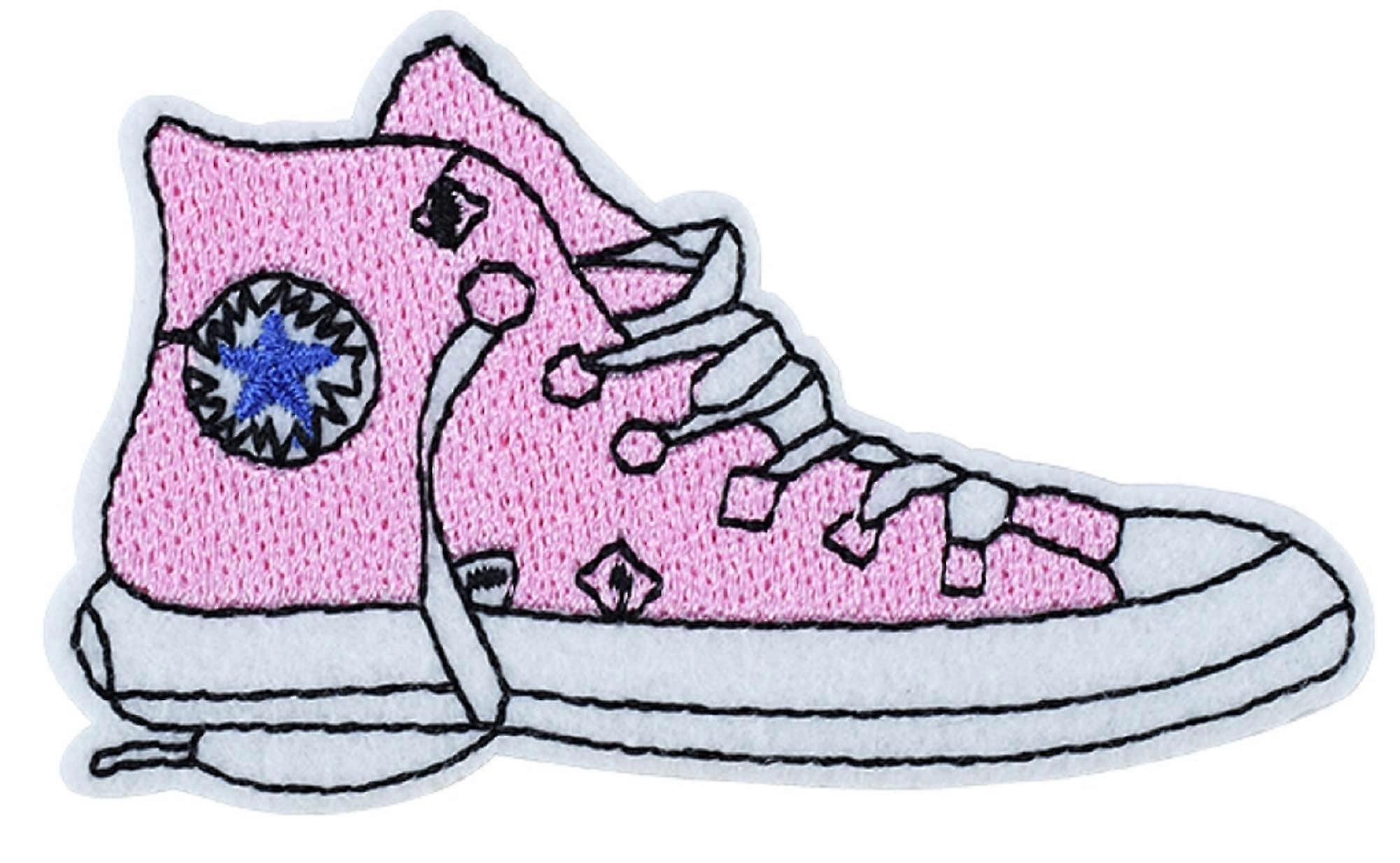 Pink Trainer Iron On Patch 8x5cm Shoe  Applique with Bright Pink Design