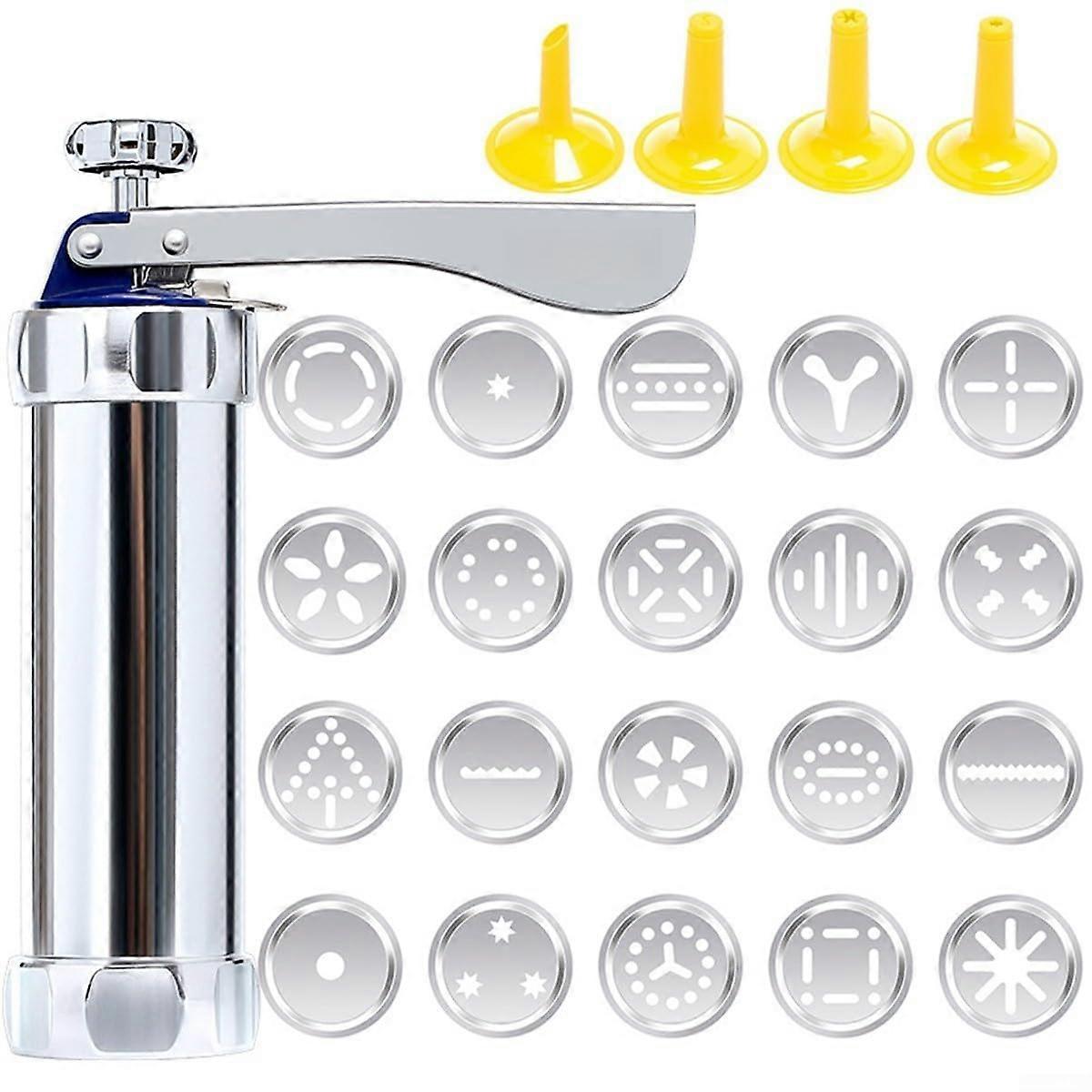 Cookie Press with 20 Discs and Nozzles, Stainless Steel Biscuit Maker for Creative Baking