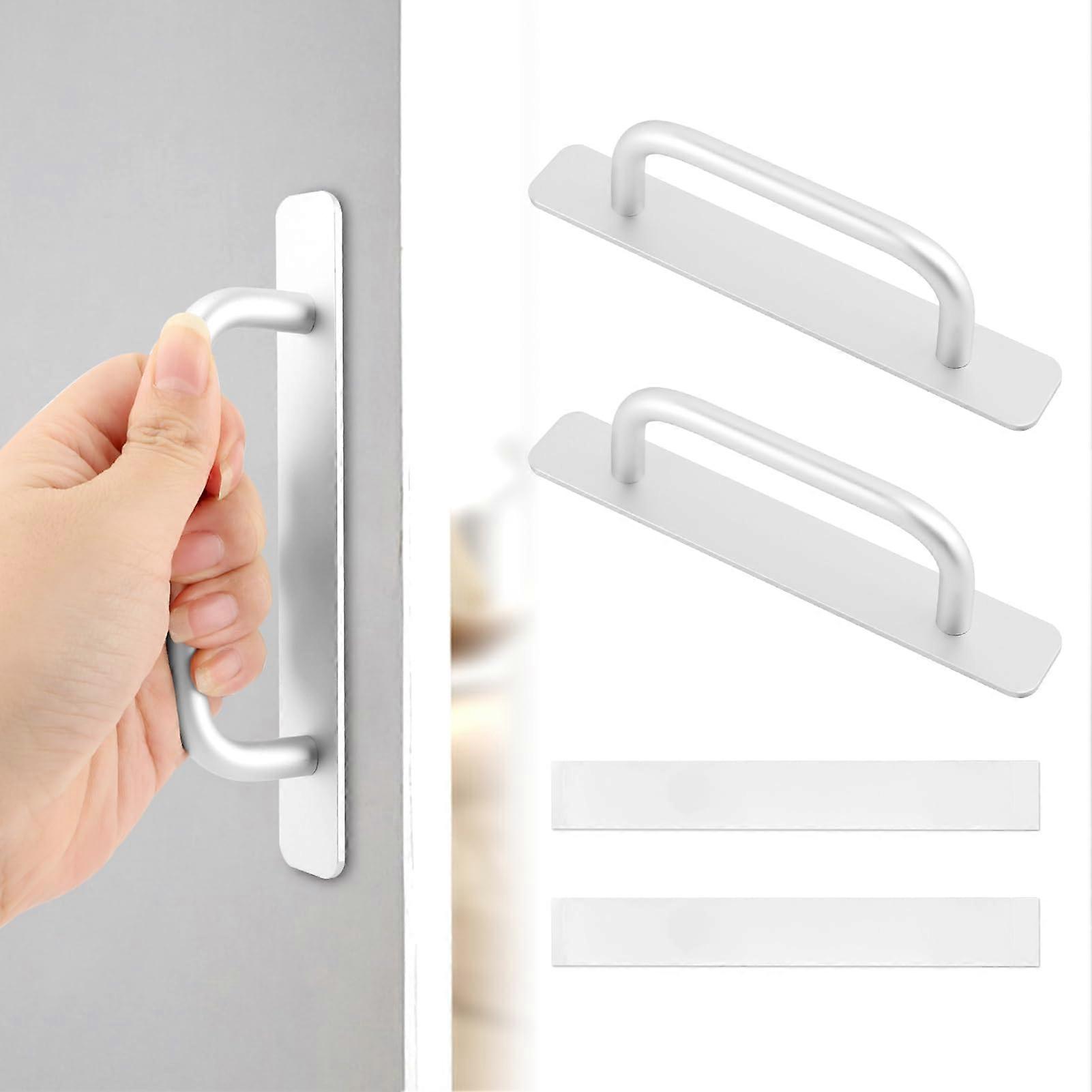 Adhesive Cabinet Handles 5.83 Inch 2 Pack No Drill Rust Resistant Pulls for Sliding Doors Silver