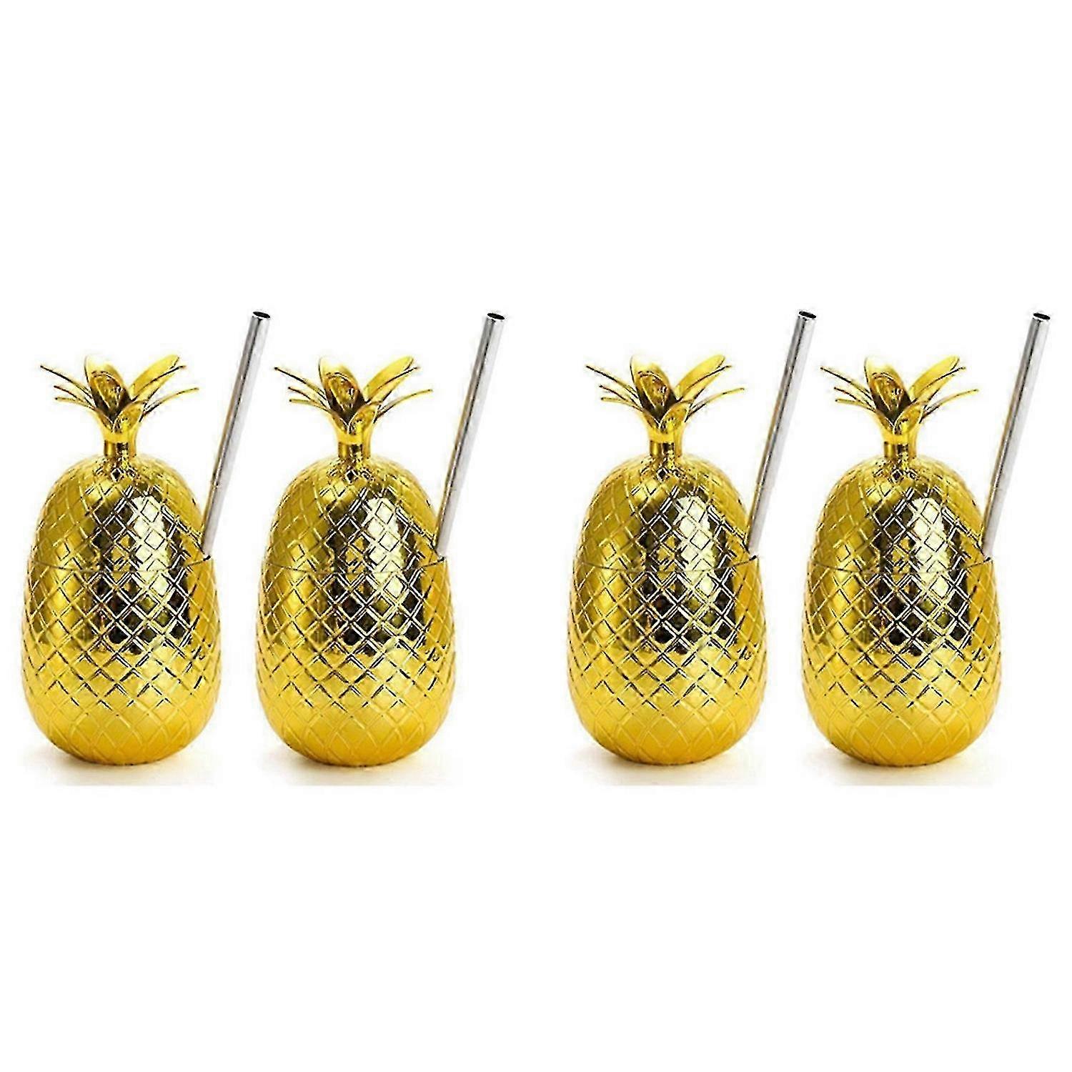 Two pineapple-patterned beverage cups, 450ml gold pineapple straw cup