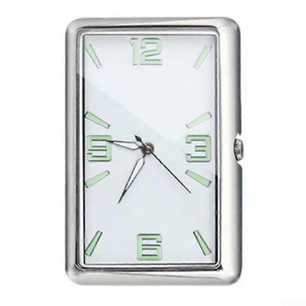 Car Dashboard Clock Rectangular Glass Face EasytoRead Quartz Movement Clamp Mount White