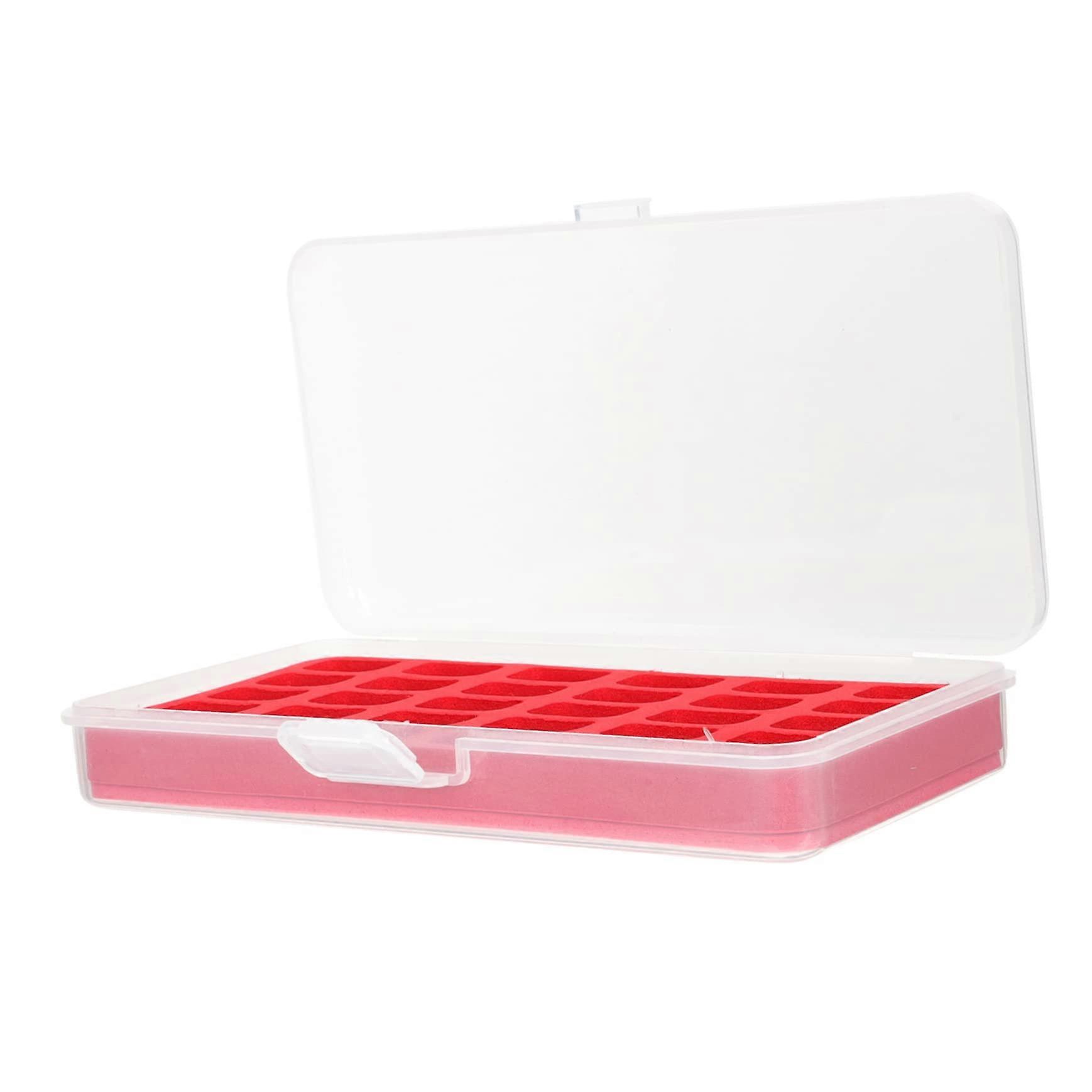 Bobbin Storage Box with Clear Lid and Sponge Insert, Compact Sewing Thread Organizer for Travel Red