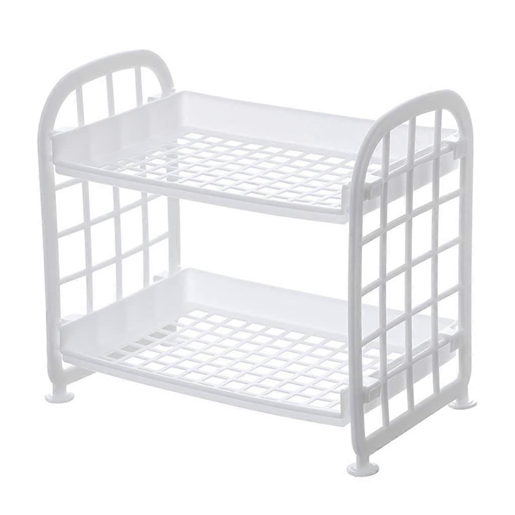 White TwoTier Desktop Storage Shelf SpaceSaving Foldable Hollowout Bathroom Kitchen Organizer