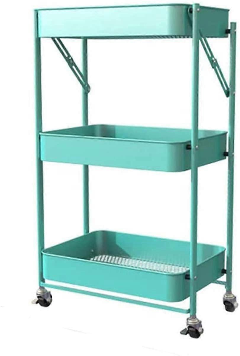 3Tier Metal Rolling Storage Cart Foldable Utility Trolley with Wheels for Kitchen Bathroom Laundry