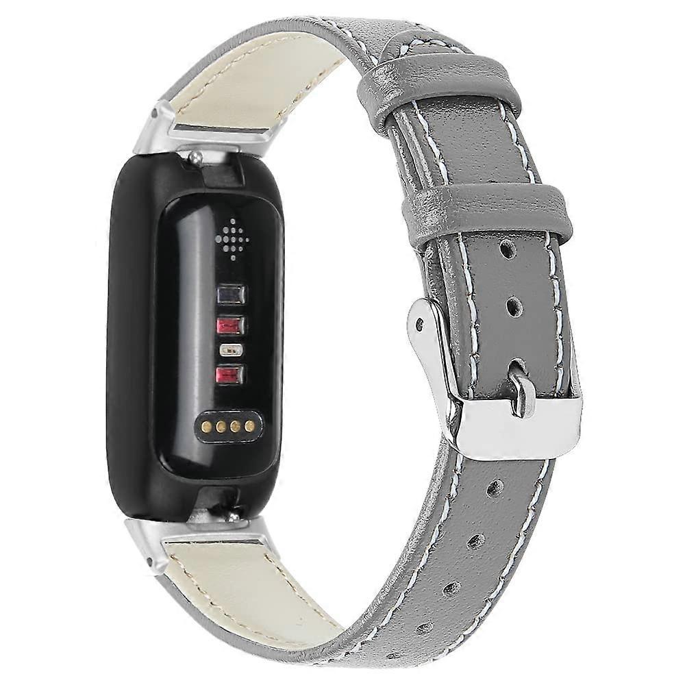 Leather Replacement Band Soft Breathable Adjustable Buckle Milk Grey for Fitbit Inspire 3