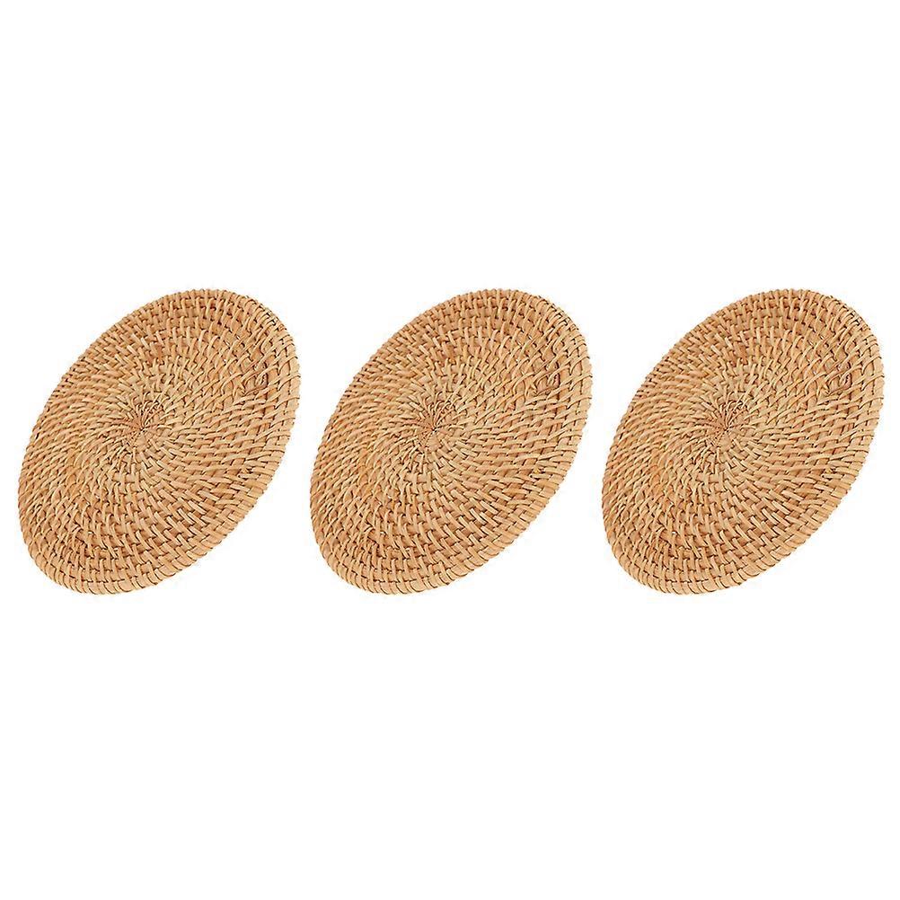 Brown Woven Heat Insulation Mat for Dining Table 3Pcs Set