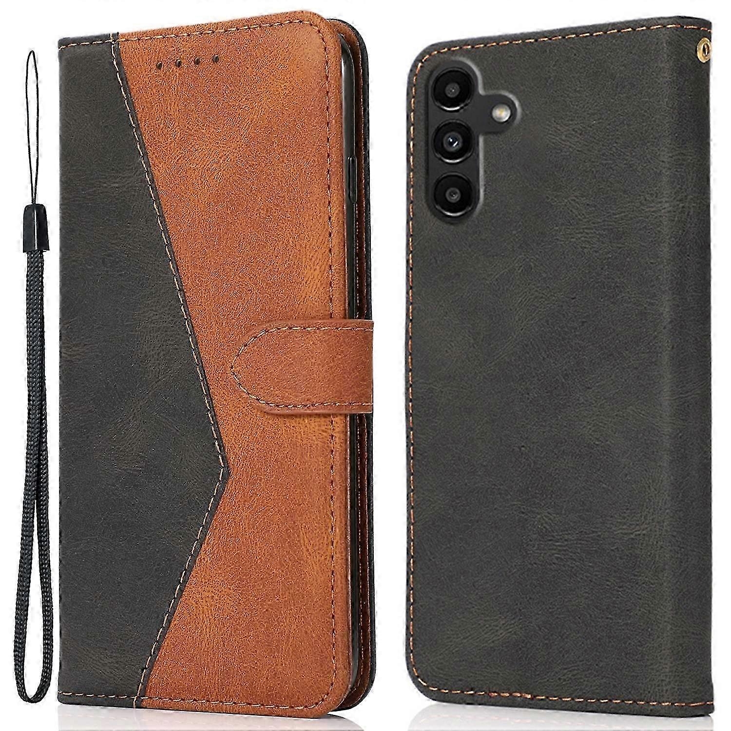 A56 5G Leather Wallet Case with Flip Stand - Brown Red