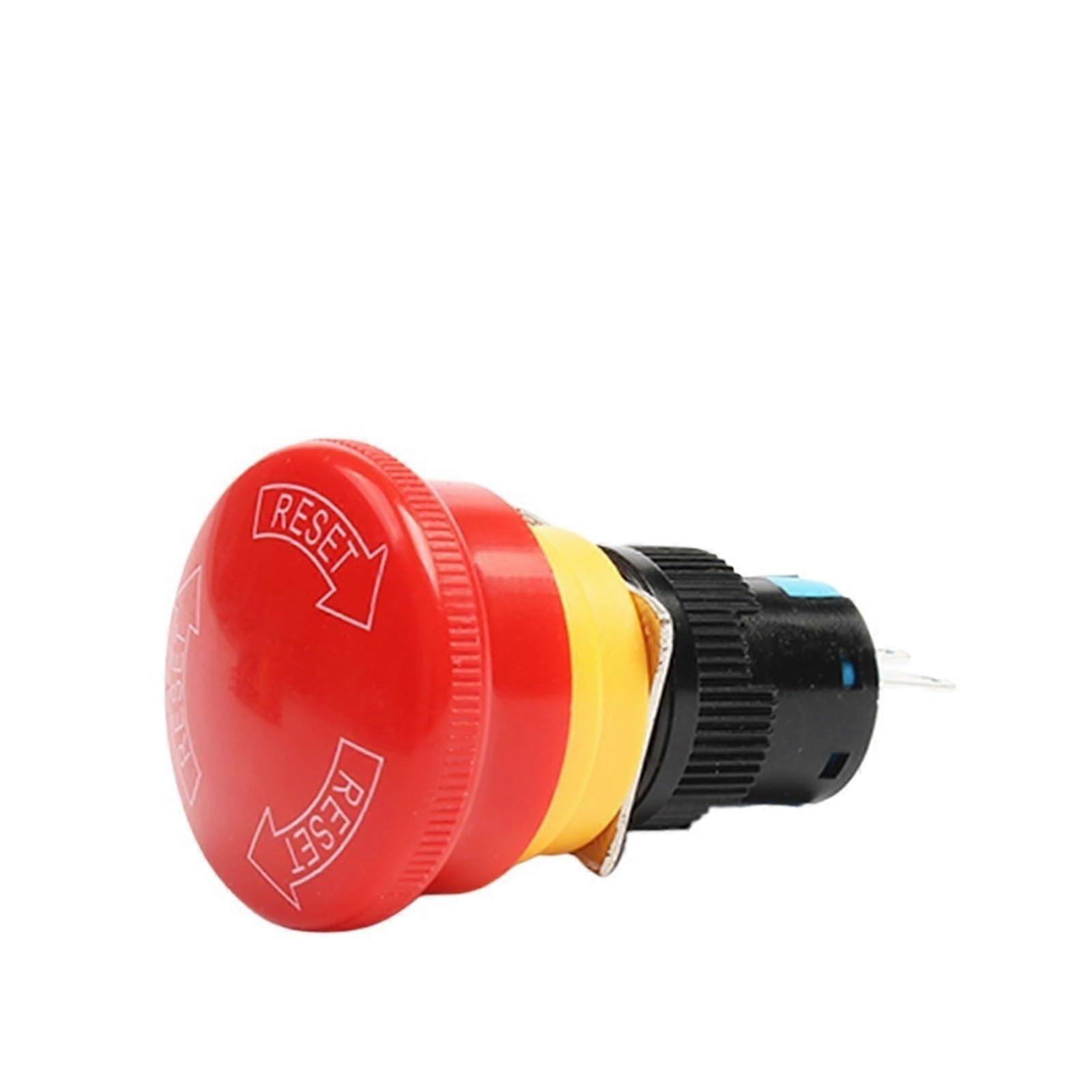 16mm Mushroom Emergency Stop Switch 6 Pin Latching Push Button 2NO 2NC for Control Panels