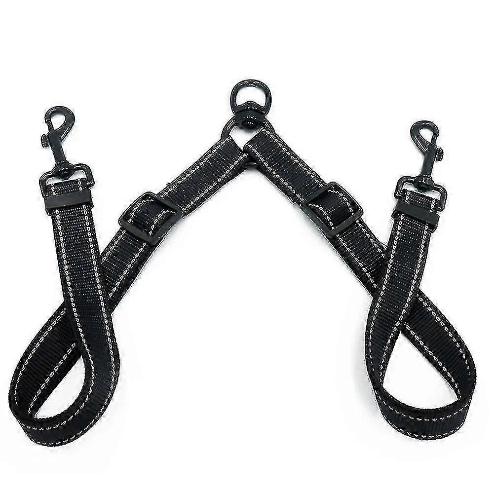 Black Double Leash Coupler for Large Dogs, Adjustable Nylon Splitter
