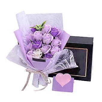 Finished Birthday Gift Set with Soap Flowers and Rose Bouquet in Gift Box - Ideal for Qixi Festival, Valentine's Day, and Romantic Present,Purple