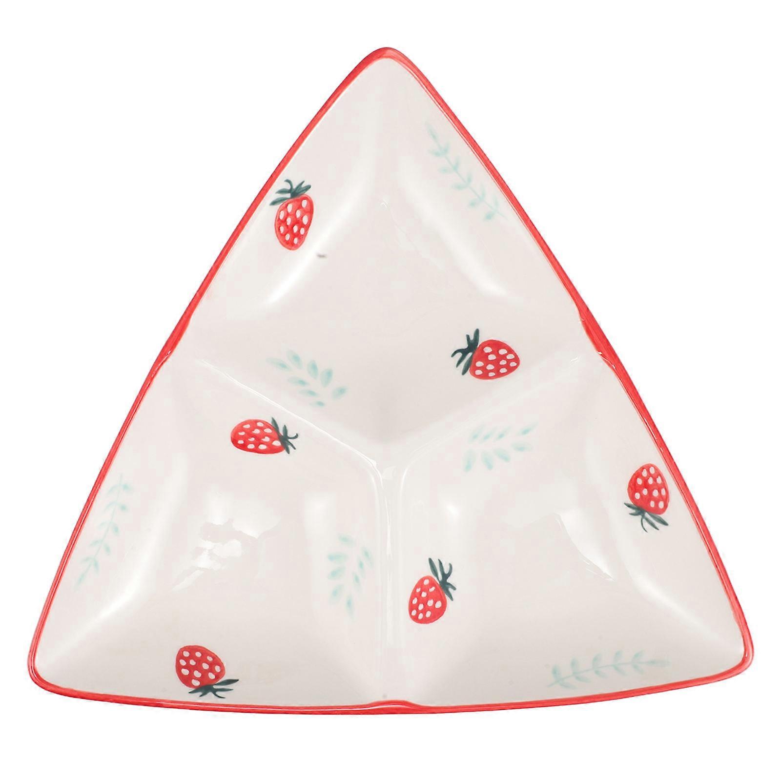 Red Ceramic Triangular Divided Plate for Serving Breakfast Sectioned Dish