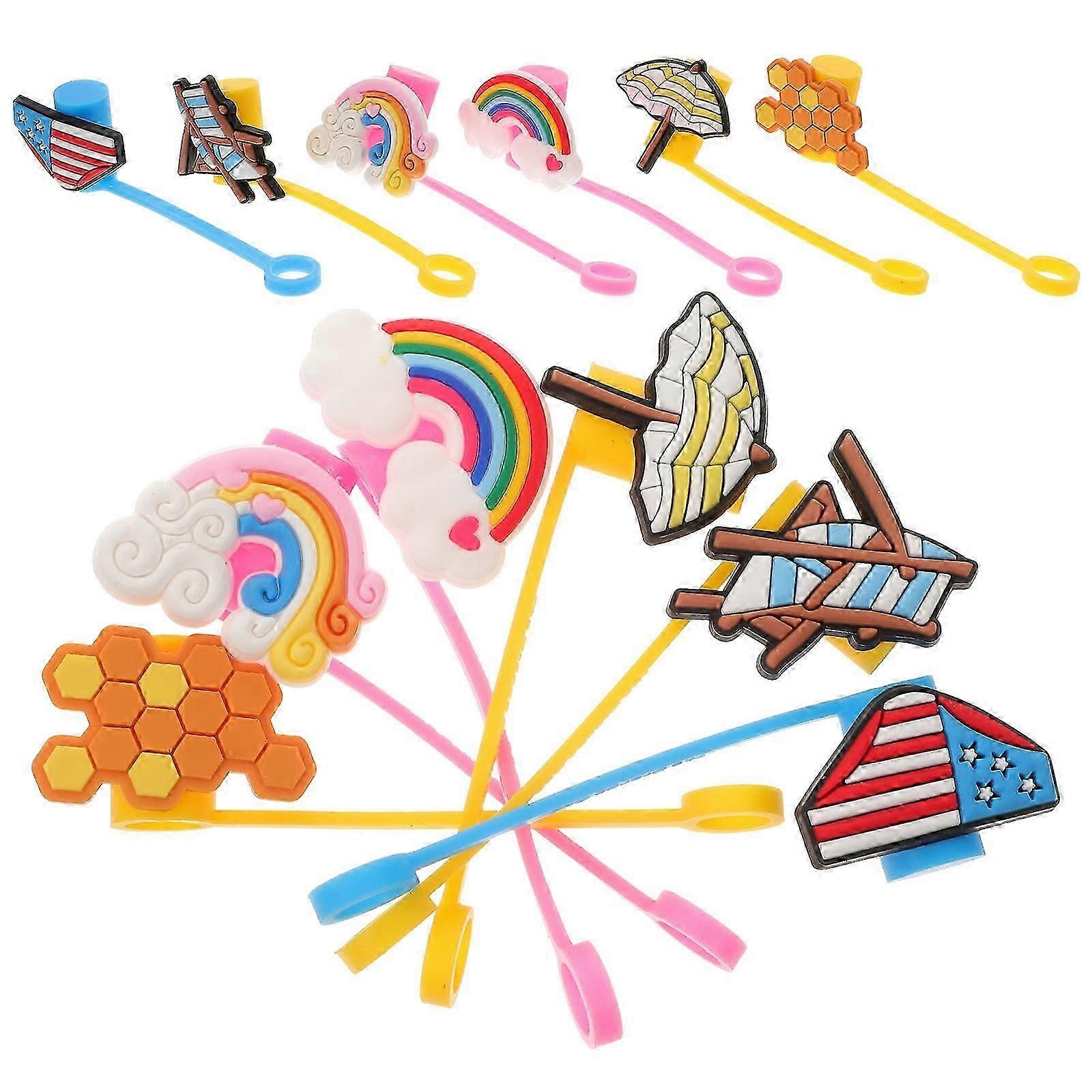 Assorted Color Straw Caps Silicone Straw Covers for Decor 12Pcs Set