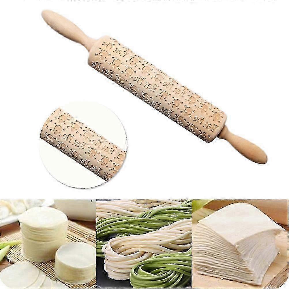 Skull Pattern Rolling Pin Wood for Baking Use Light Brown Material
