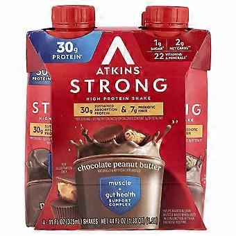 Atkins, Strong, High Protein Shake, Chocolate Peanut Butter, 4 Shakes, 11 fl oz (325 ml) Each, 2-Pac