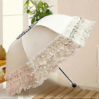 Princess Lace Ultraviolet-Proof Triple Folding Umbrella Dome ParasolWHITE