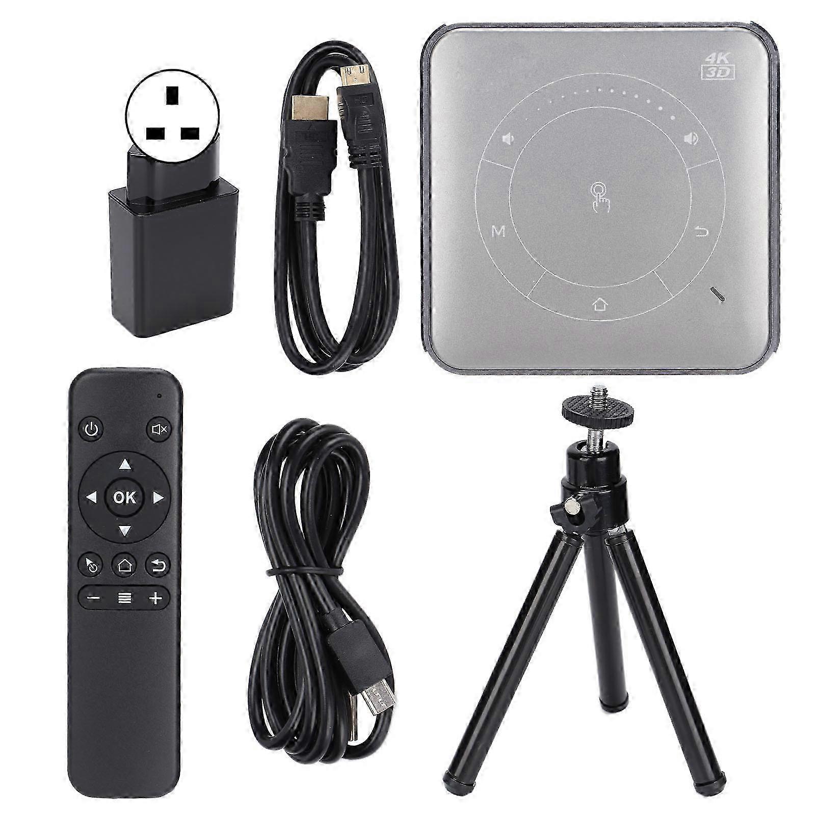 Portable 3D Mini Projector with 4K Decoding, WiFi, BT, USB, Memory Card, UK Plug