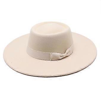 Hattar för män och kvinnor, ullfilt, bowlerhatt med rosett, platt topp, bred brätte, lättviktig retrohatt [MI]