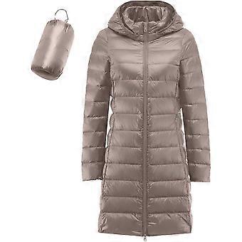 Jaqueta Puffer Compactável Jaqueta Feminina à Prova de Vento Casual Quente com Capuz Moda Jaqueta de Penas 4X-Grande Khaki