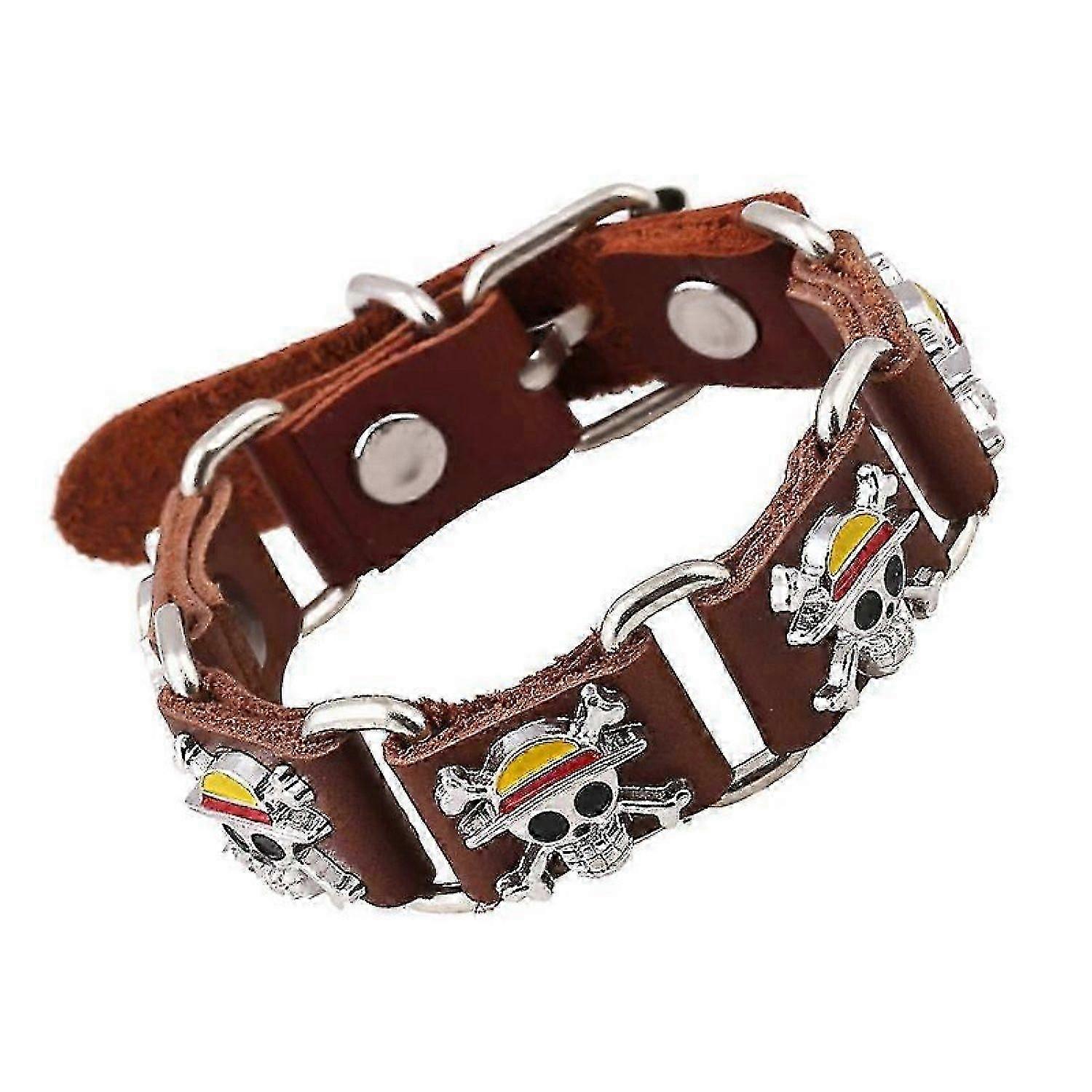 One-Piece Leather Bracelet with Skull Pattern