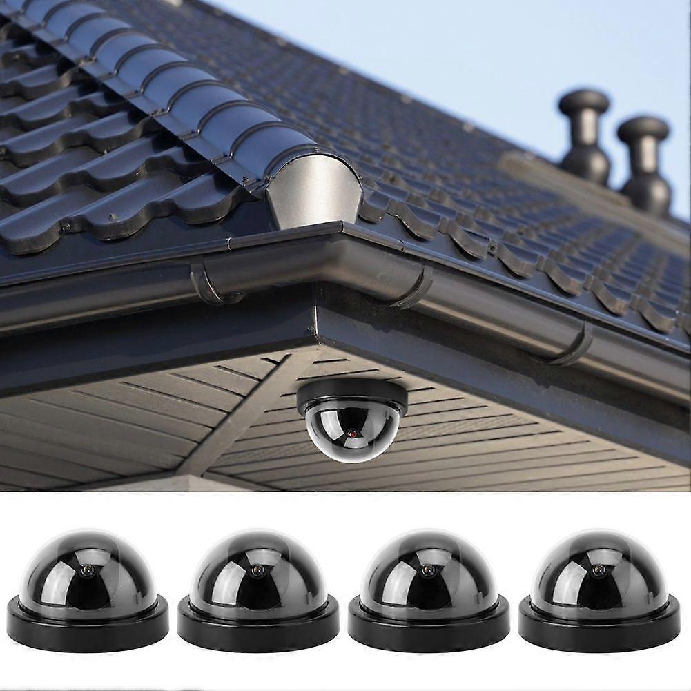 4pcs Dome Simulation Camera CCTV Dummy Fake Security Camera With Flashing Led Light (Black)