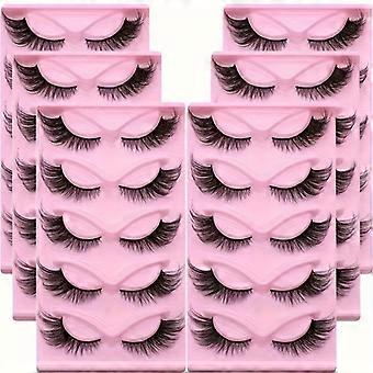 Cat Eye False Eyelashes 6 Boxes 30 Pairs, 3D Faux Mink Natural Soft Fluffy Fox Eye Style with Dense Lengthened Tips, Reusable Dramatic Lashes for Wome
