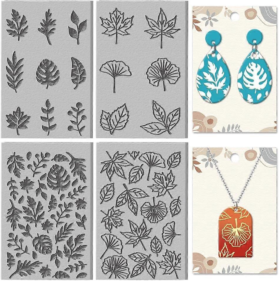 4Pcs Single Ginkgo Leaf Patterns Polymer Clay Texture Sheet Maple Leaf Rubber Clay Texture Mat for Polymer Clay Making Earrings