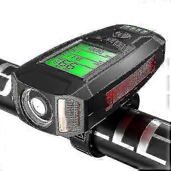 Bike Speedometer Computer with USB Rechargeable Front Rear Light, Compatible with MTB Mountain Biking