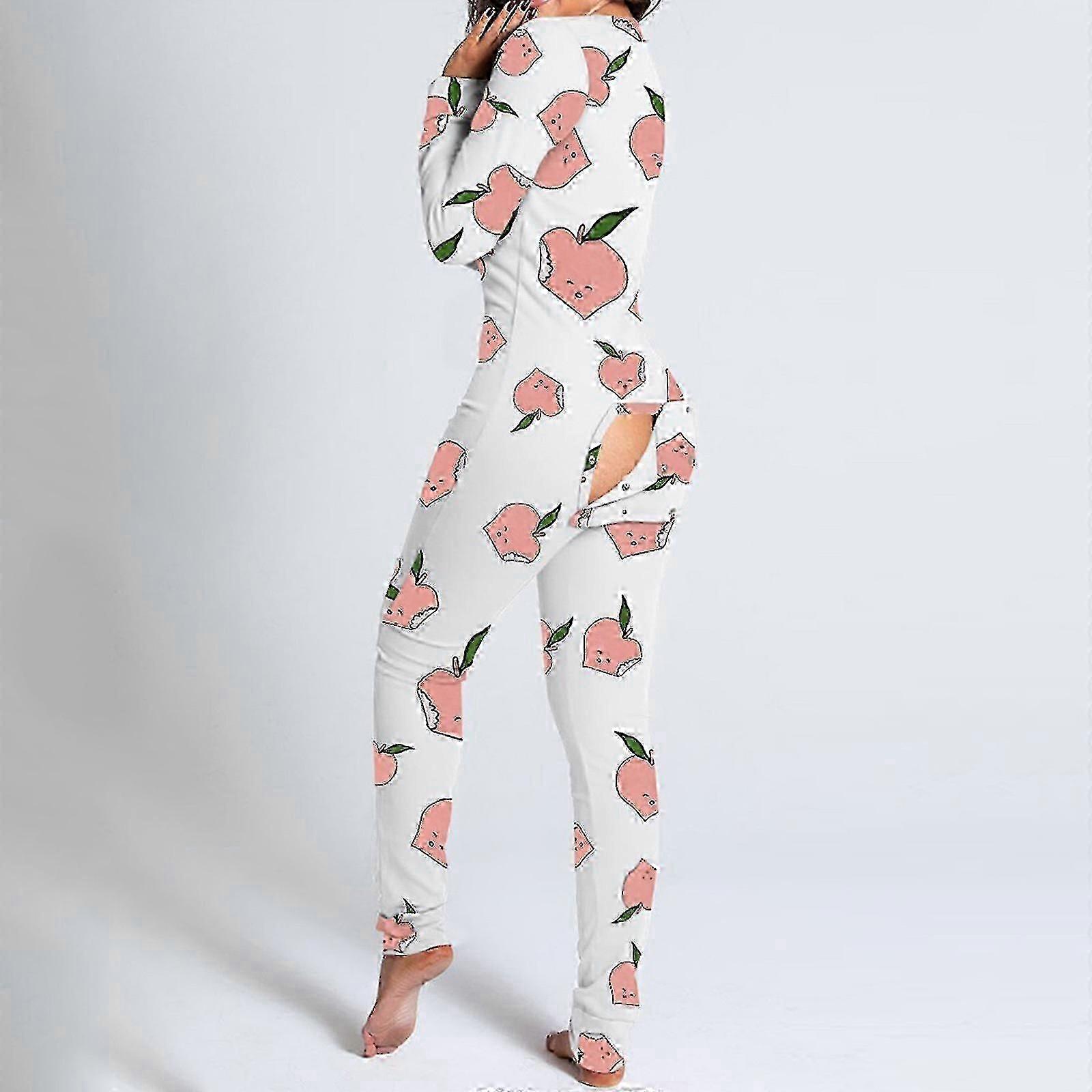 Women's One-piece Pajamas Jumpsuit with Open Back Butt Flap Back Button Solid Polyester