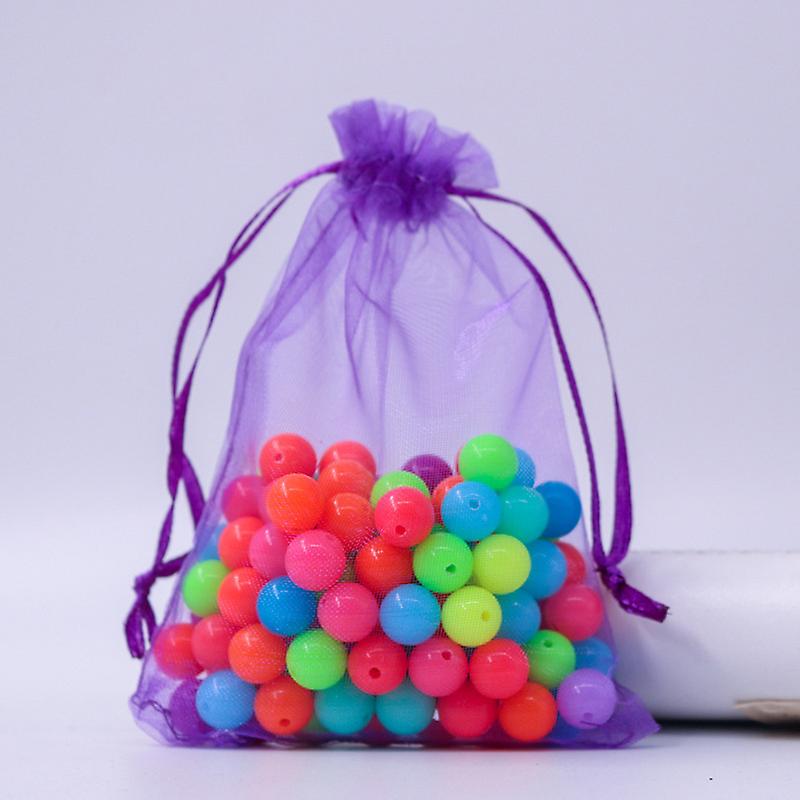 100pcs Rectangle Organza Drawstring Bags Dark Violet 9x7cm