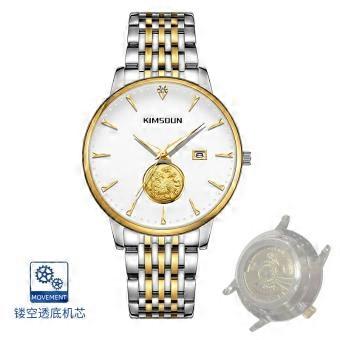 Men's Pixiu Fortune Watch Two Tone Steel Bracelet Quartz Gold Dial Gift