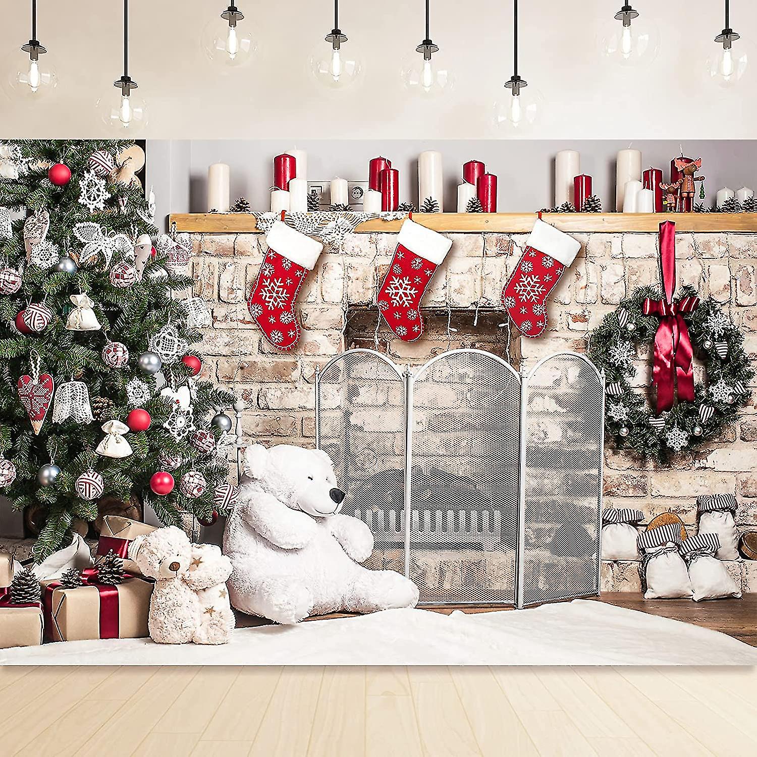 Christmas Fireplace Backdrops 6 X 4ft Holiday Party Background Xmas Tree Pattern