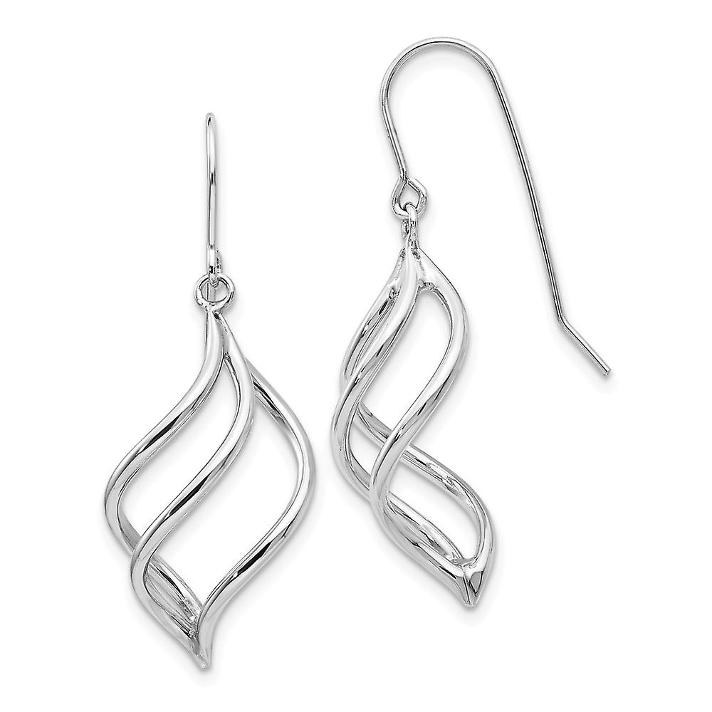 14k White Gold Polished Hollow tube Shepherd hook Swirl Long Drop Dangle Earrings 39x13mm Wide-Dangle Earring for Women