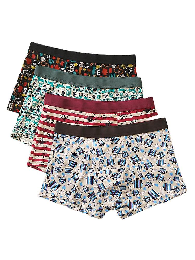 4Pcs Men's Modal Print Underwear - Soft U Convex Boxer Briefs