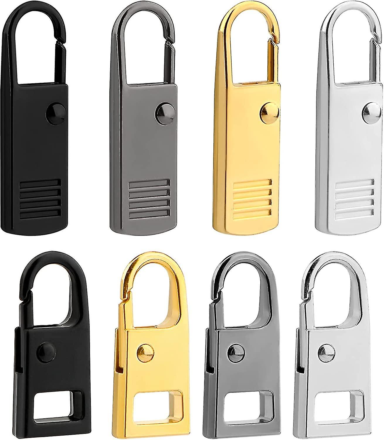8 Pieces Zipper Pull Replacement Metal Zipper Pull Tab Zipper Pull Repair Kit (2 Sizes, 4 Colors)