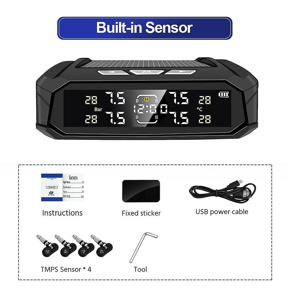 Solar Clock Tpms Auto Tire Pressure Monitoring System 4 Tire Pressure Sensors  8bar Tire Pressure Suitable For Various Vehicle