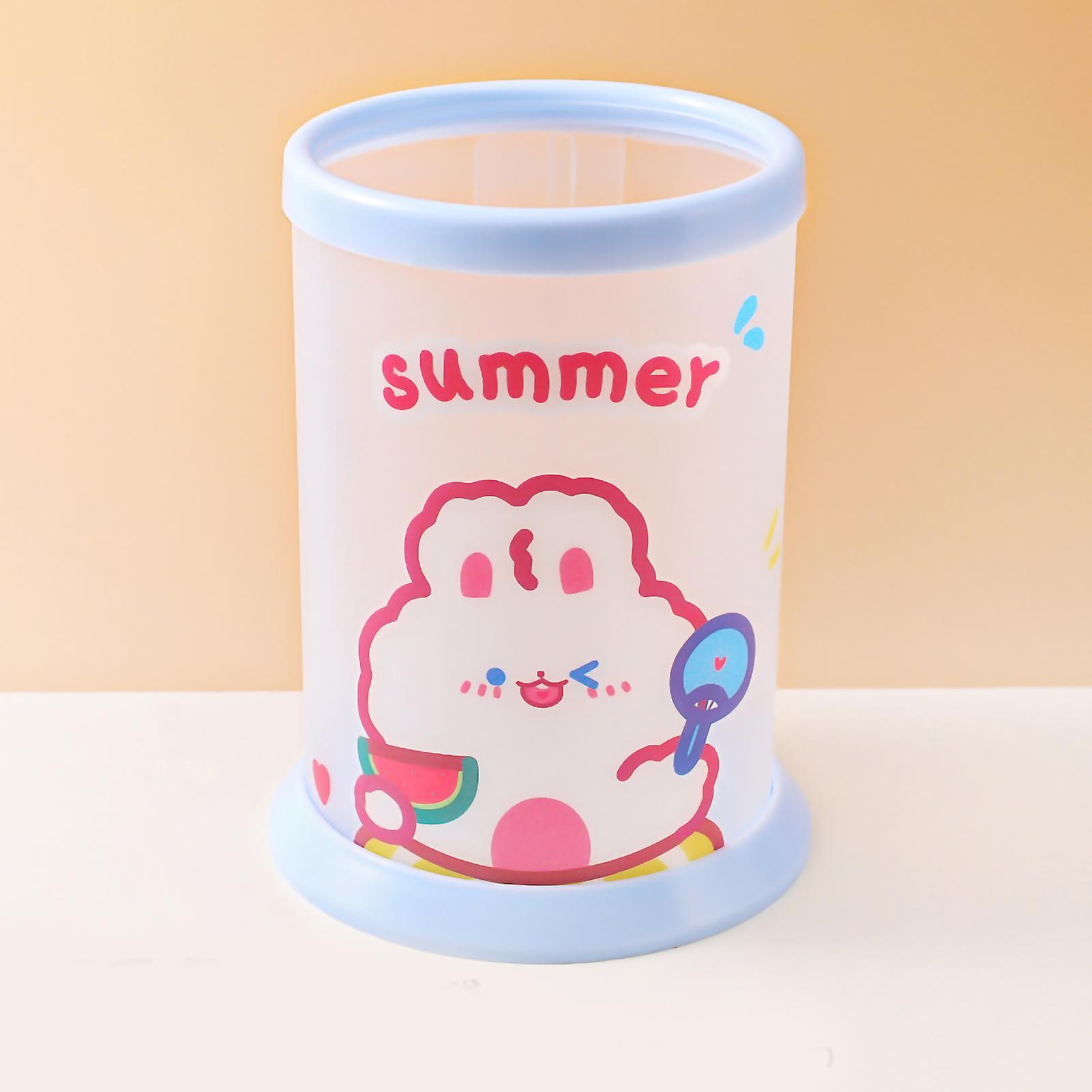 Folding Pen Holder Cute Cartoon Round Folding Pen Holder Student Office Desk Stationery Storage Box Summer Rabbit