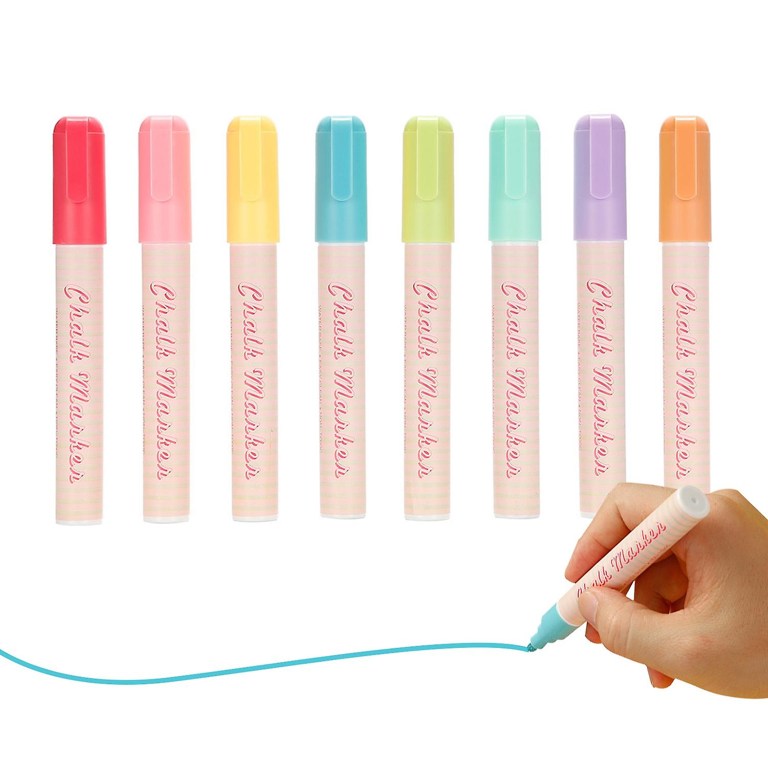 Liquid Chalk Pen Marker 8 Bright Colors 6mm Reversible Tip Round and Chisel Erasable Water-based Cha