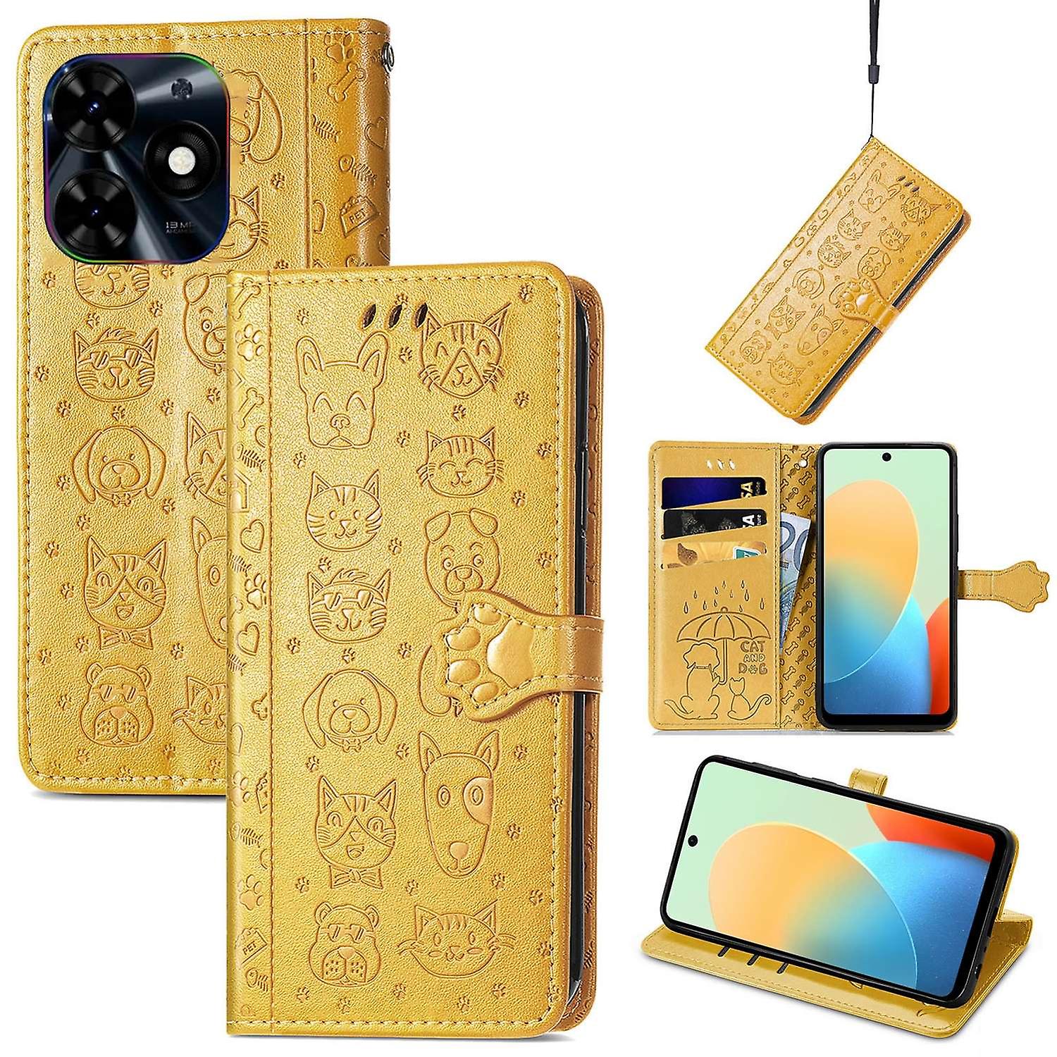 Cat and Dog Leather Case For Tecno Pop 8 4G