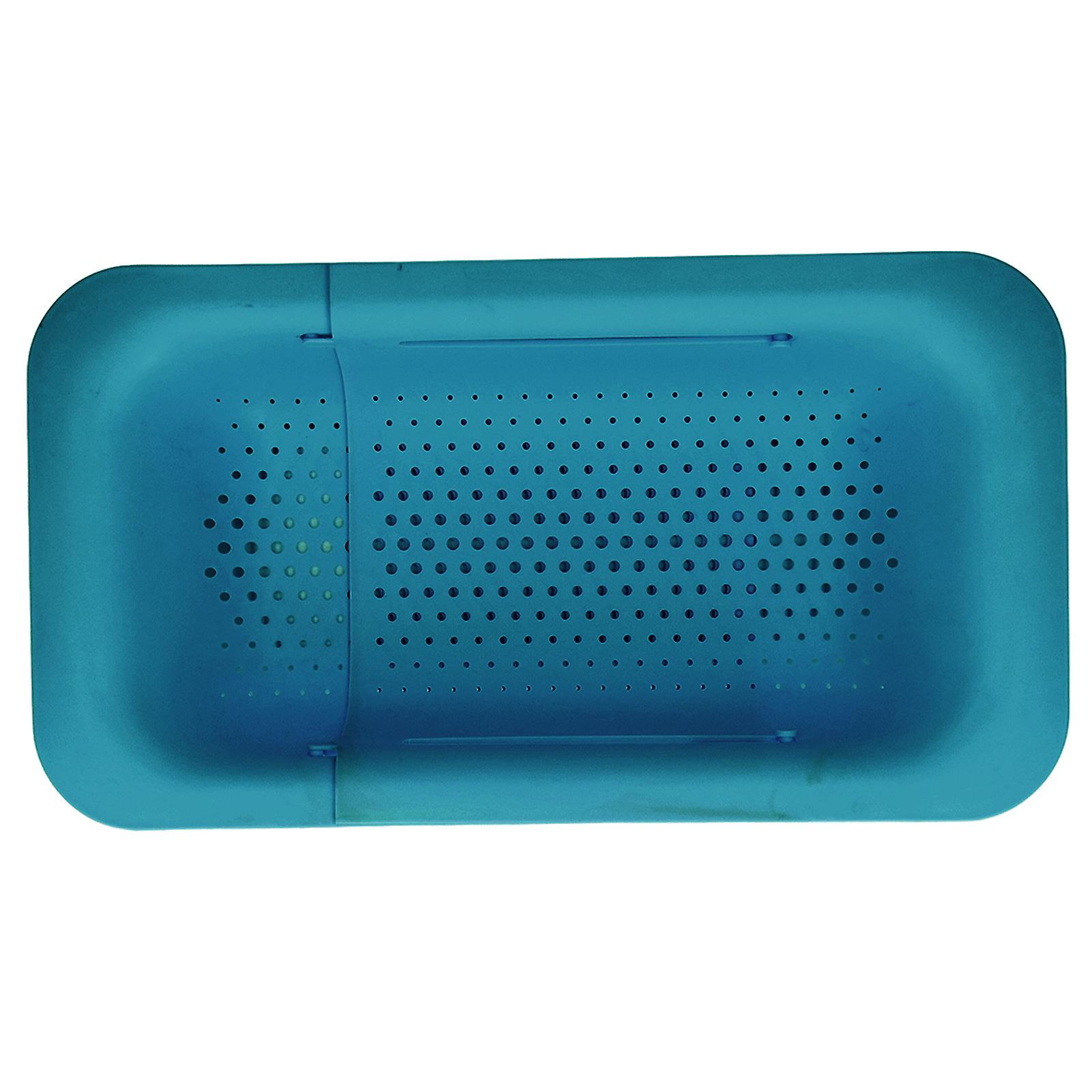 Fruit Strainer ABS Material Telescopic Flexible Hollow Bottom Design Drain Colander Kitchen AccessoryBlue