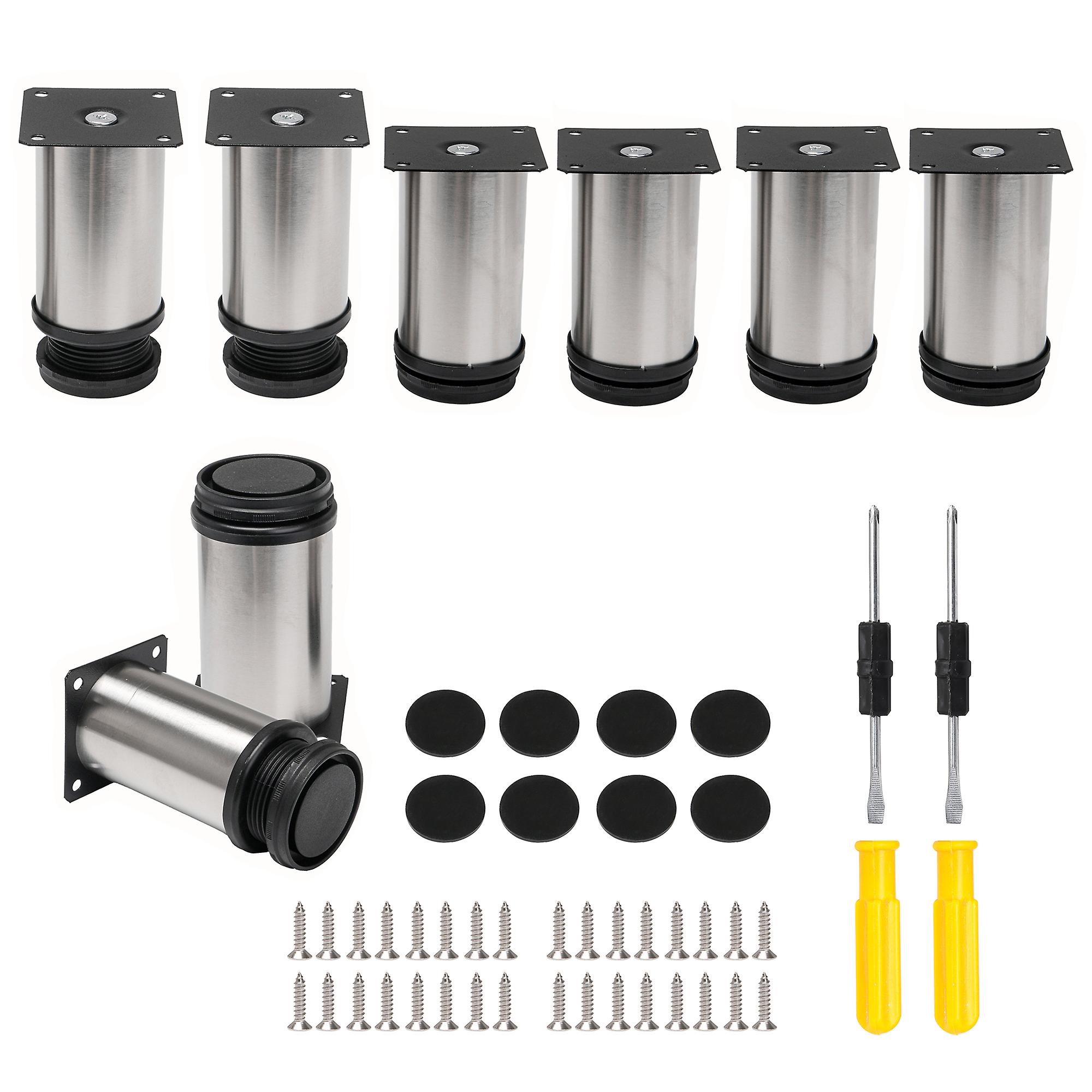 8Pcs Silver Adjustable Stainless Steel Table Feet with Tools 1.97Inchx3.94Inch