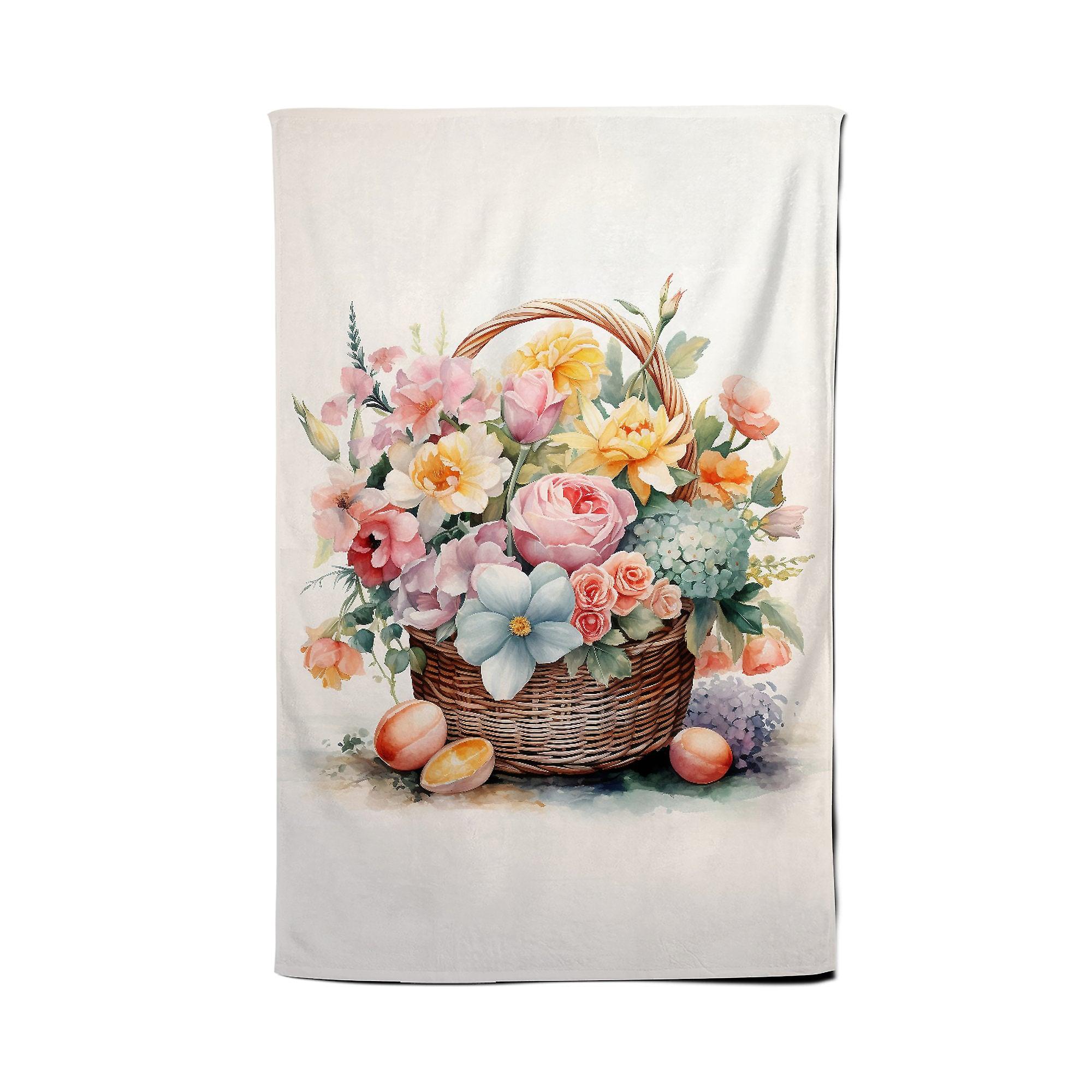 Easter Watercolour Basket Tea Towel