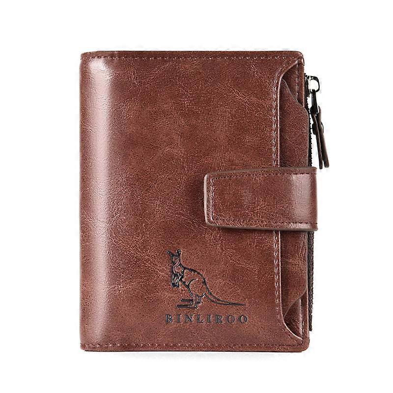 Pu Leather Men Wallet Zipper No Degaussing Multi Screens Vertical Vintage Male Wallet For Travelling Working Brown