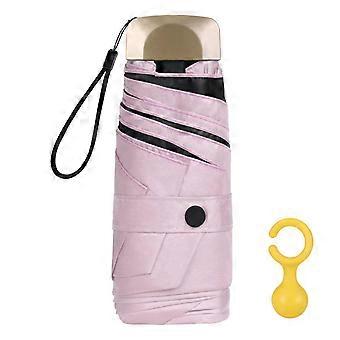 Mini Umbrella, Pocket Umbrellas with 6 Ribs, 210T Fabric & Aluminum Umbrella Stand, Sun Protection Umbrella Outdoor UV Folding Umbrella, Golden Handle