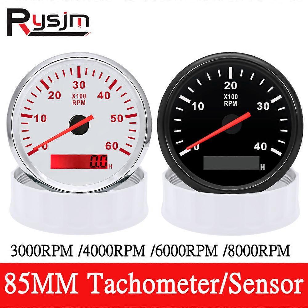 HD 3000 4000 6000 7000 8000 RPM 85MM Tachometer Tacho Gauge Red Light ...