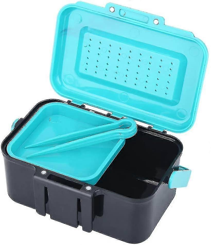 Boîte d’appât de pêche, 2 compartiments Portable Fishing Tackle Box Worm Storage Trays Container avec poignée Plastique suspendu à la taille Hooks Organizer Live