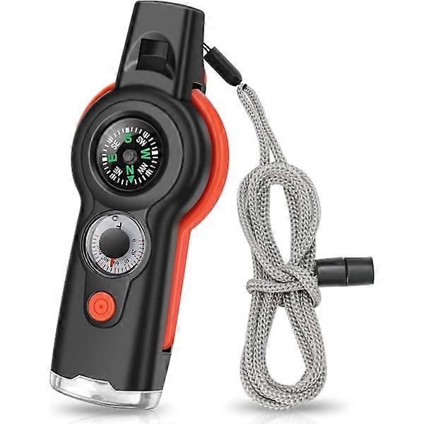 7-in-1 Emergency Survival Whistle, Outdoor Multi-functional Tool Safety Whistle with Lanyard
