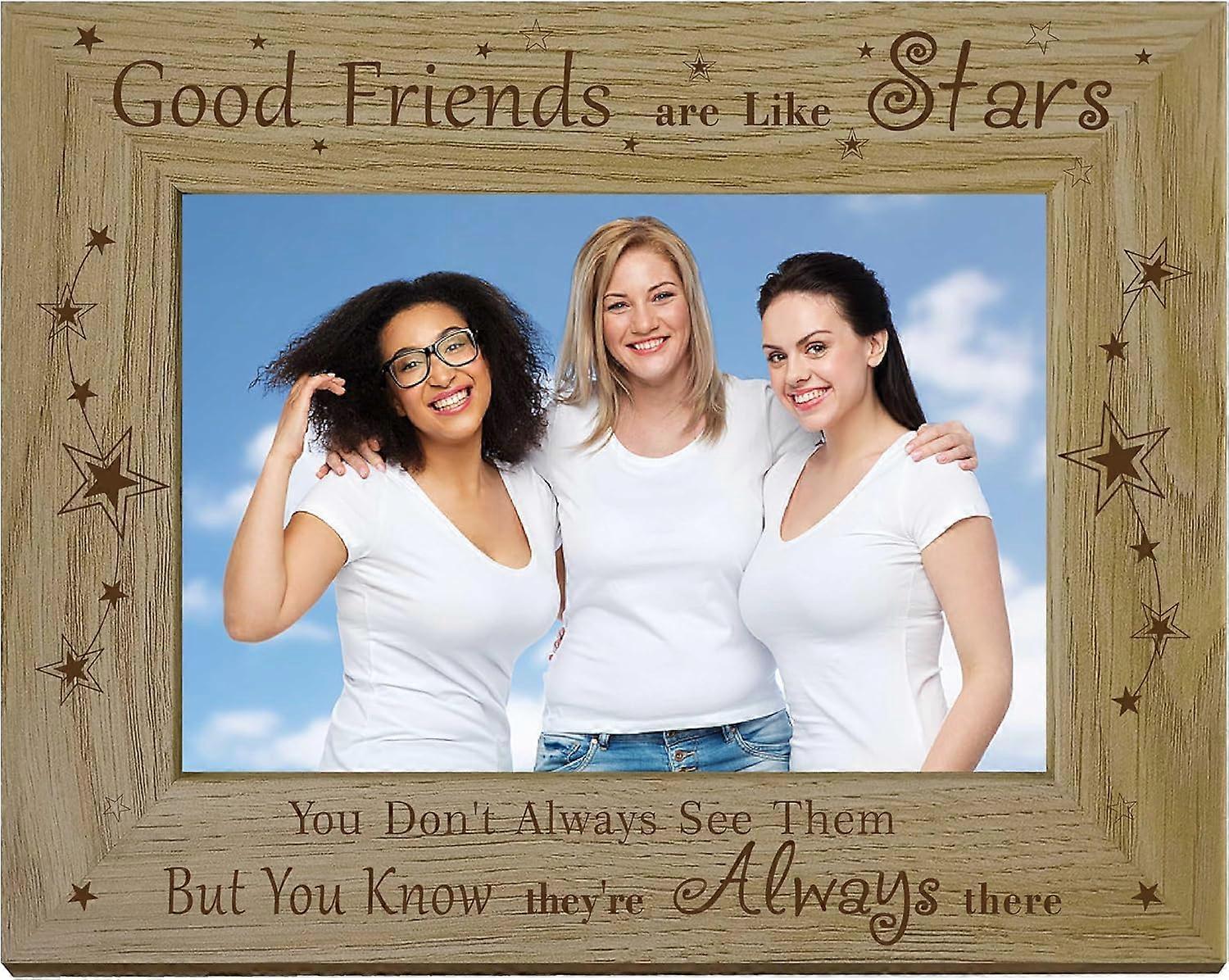 Picture Frame Good Friends are Like Stars Wood Photo Frames Engraved Display 4x6 Horizontal Tabletop Postcard Frame for Hanging Wall Birthday Christma